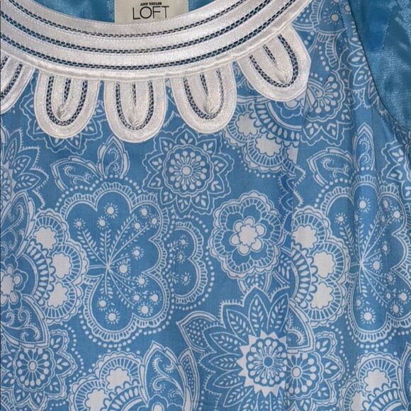 Ann Taylor Loft Dress Blue Floral Print 100% Cotton Sleeveless - Picture 8 of 14